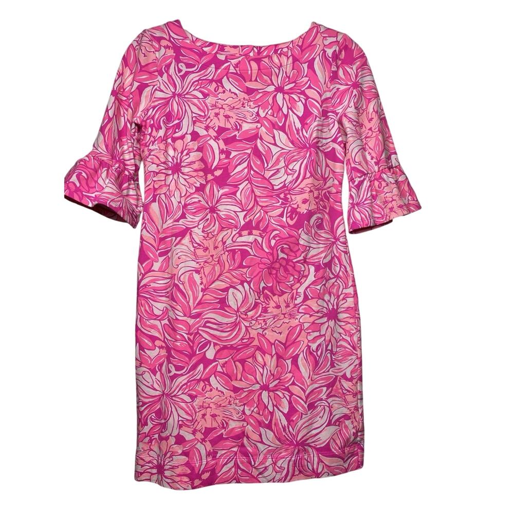 Lilly Pulitzer Alden Dress Women's XS Pink Pawsitive Cattitude Pink Jersey Prep